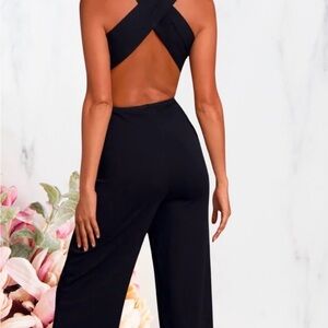 BB DAKOTA BLACK V-NECK CRISS-CROSS BACK
WIDE LEG JUMPSUIT SZ 6